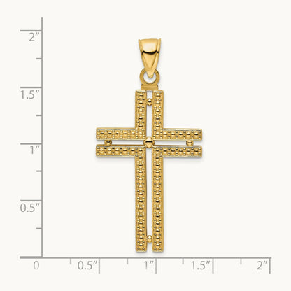 Polished Beaded Cross Pendant, 14K