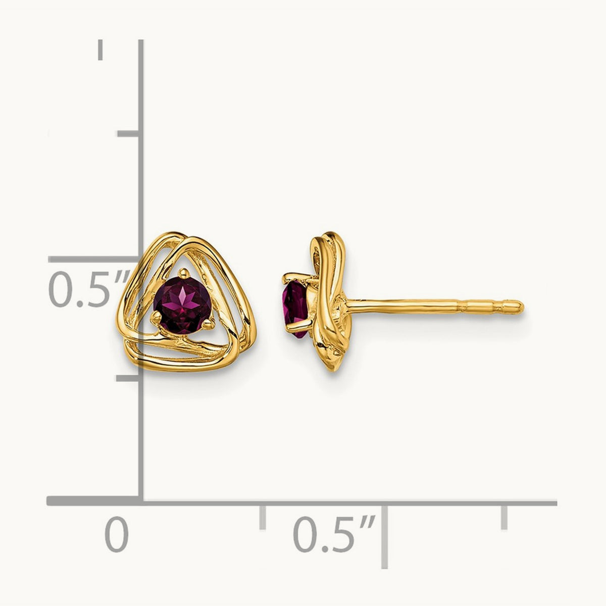 Rhodolite Garnet Post Earrings — 14K Yellow Gold