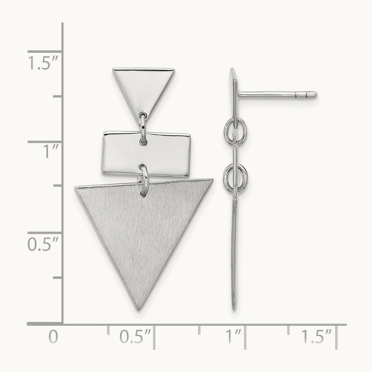 SS RH-plated Polish/Brushed Geometric Dangle Post Earrings — Leslie's