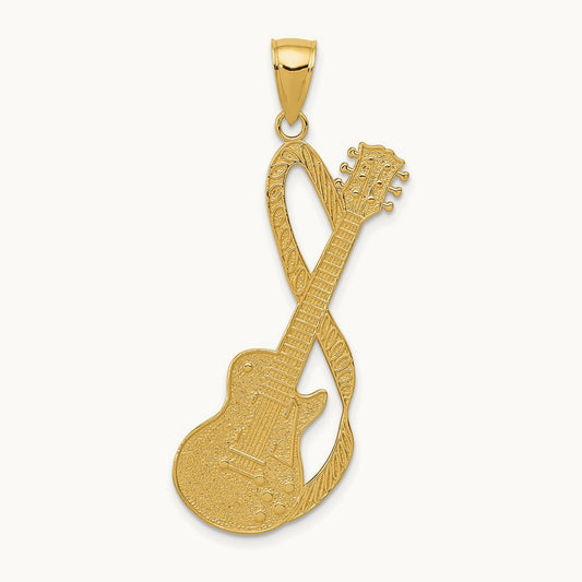 Large Guitar w/Strap Textured Pendant, 14K