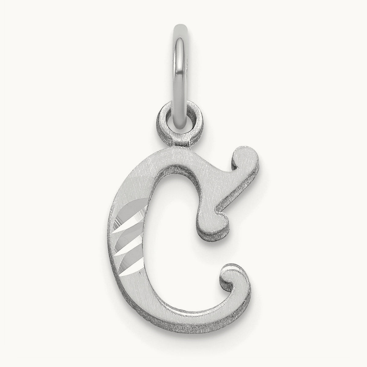 Diamond-cut Initial Charm — 14K White Gold, C