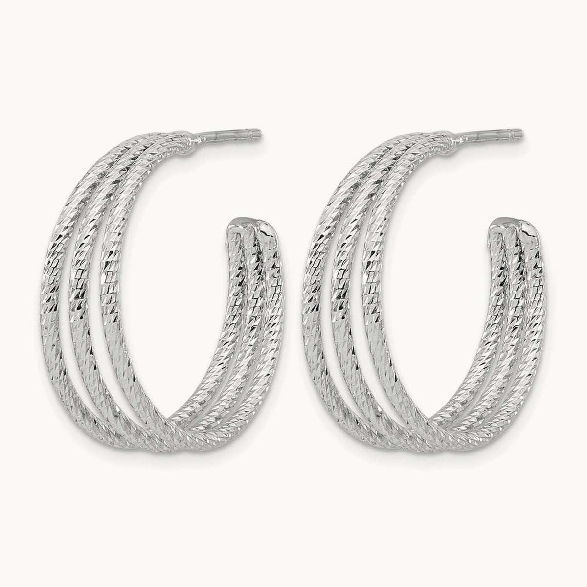 Rh-plated Diamond Cut J-Hoop Earrings, Sterling Silver — Leslie's