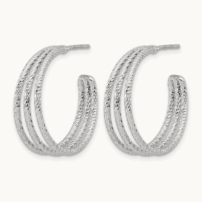 Rh-plated Diamond Cut J-Hoop Earrings, Sterling Silver — Leslie's
