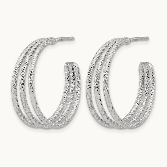 Rh-plated Diamond Cut J-Hoop Earrings, Sterling Silver — Leslie's