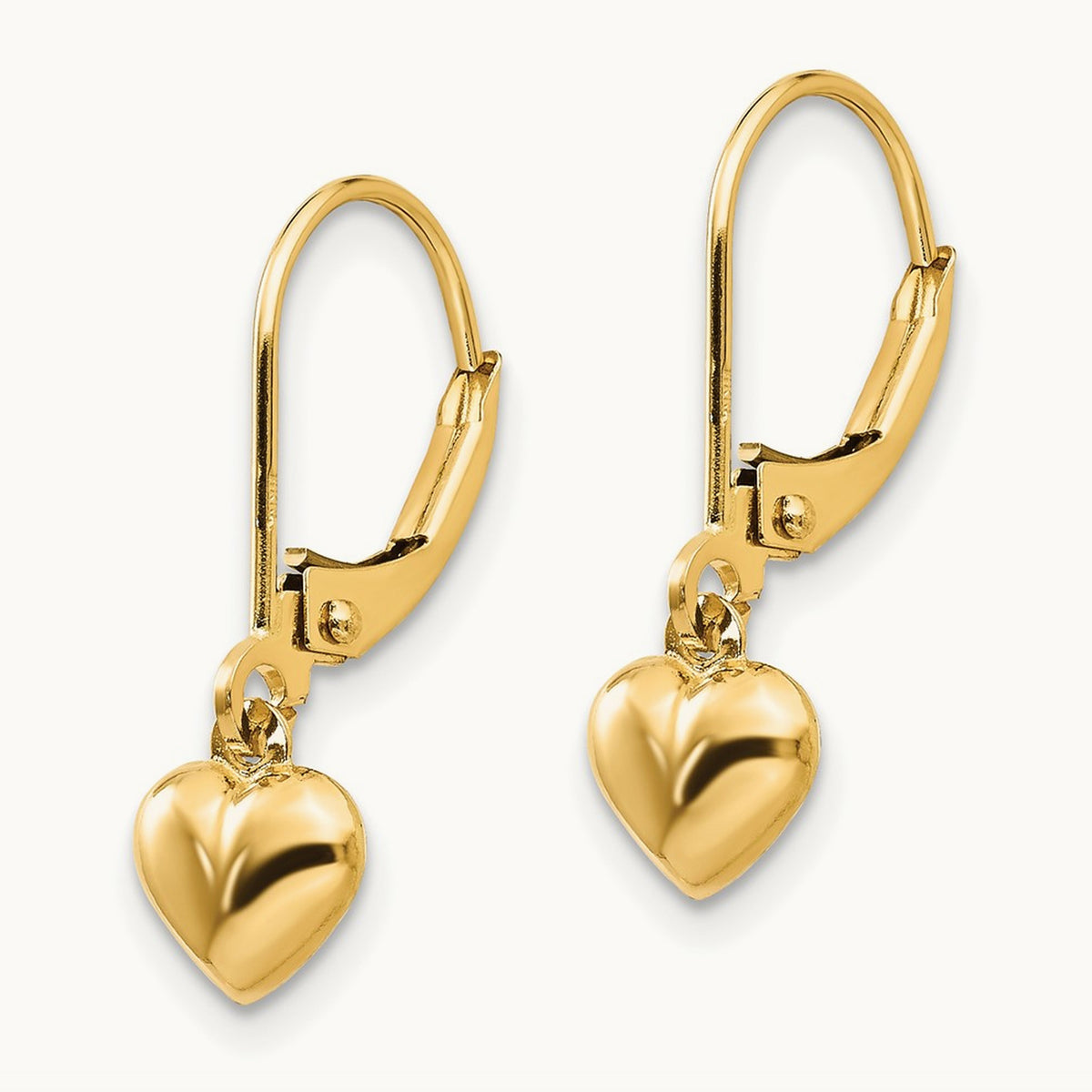 Madi K Puffed Polished Heart Drop Leverback Earrings, 14K