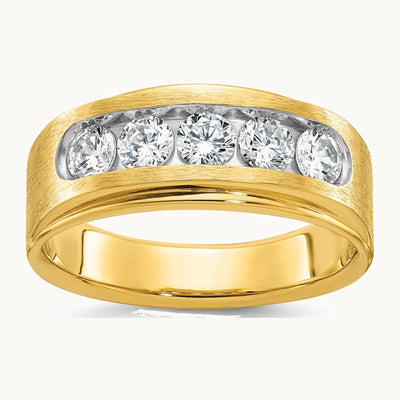 IBGoodman 14K Men's Polished and Brushed 5-Stone 1 Carat AA Quality Diamond Ring