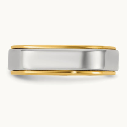 Y/W Step Edge Wedding Band, 6mm, 14K Two-tone