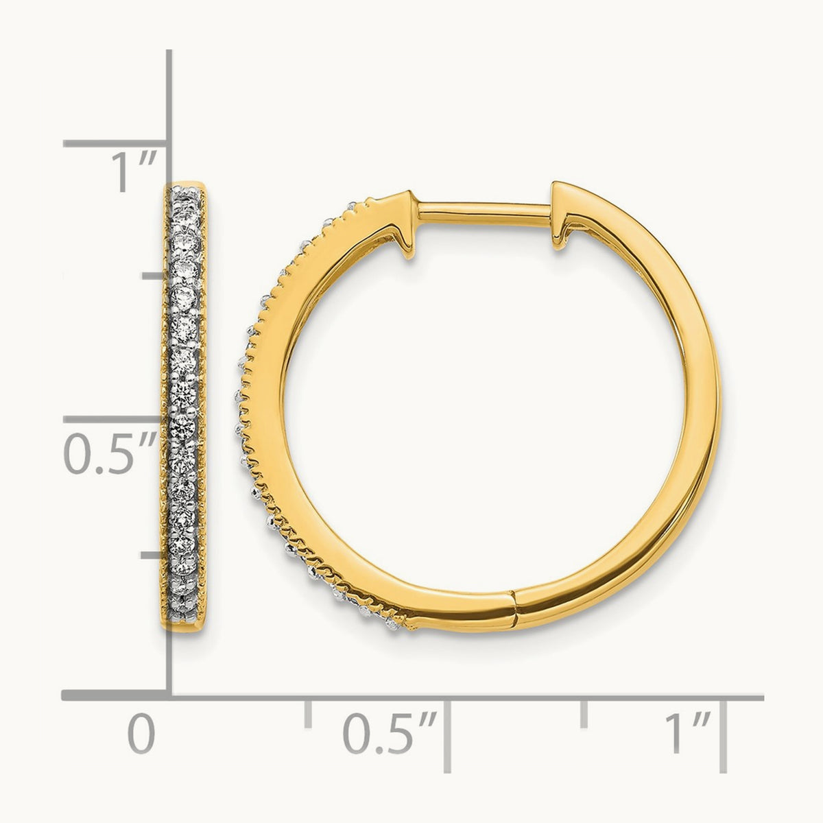 Diamond Milgrain Hinged Hoop Earrings — 14K Yellow Gold