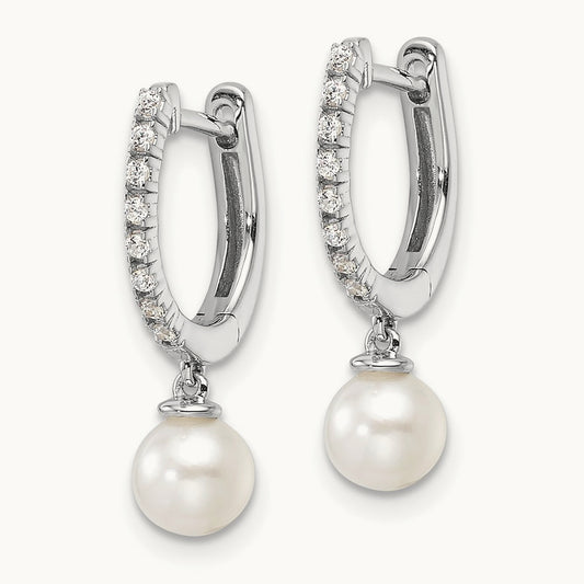 Freshwater Cultured Pearl Hoop Earrings, 0.10 ct tw Lab-Grown Diamond