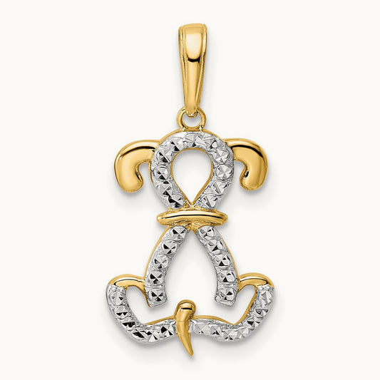Diamond-cut Sitting Puppy Pendant, 14K with White Rhodium