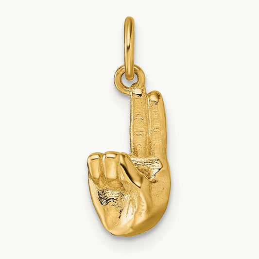 American Sign Language Alphabet Fingerspelling Sign U Pendant, 14K