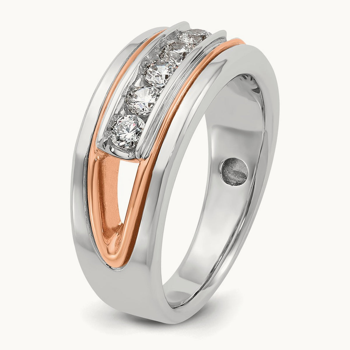 White/Rose Gold IBGoodman Men's Polished 5-Stone Diamond Ring, 14K