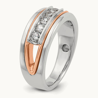 White/Rose Gold IBGoodman Men's Polished 5-Stone Diamond Ring, 14K
