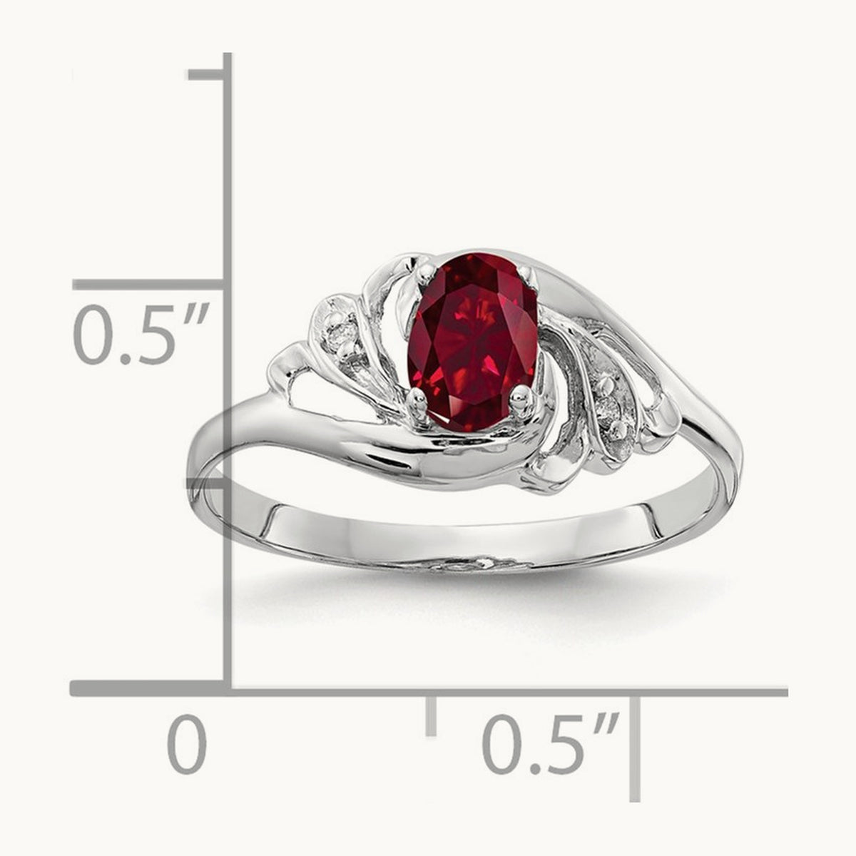 6x4mm Oval Created Ruby AA Diamond ring, 14K White Gold