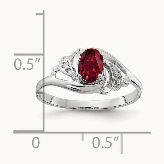 6x4mm Oval Created Ruby AA Diamond ring, 14K White Gold