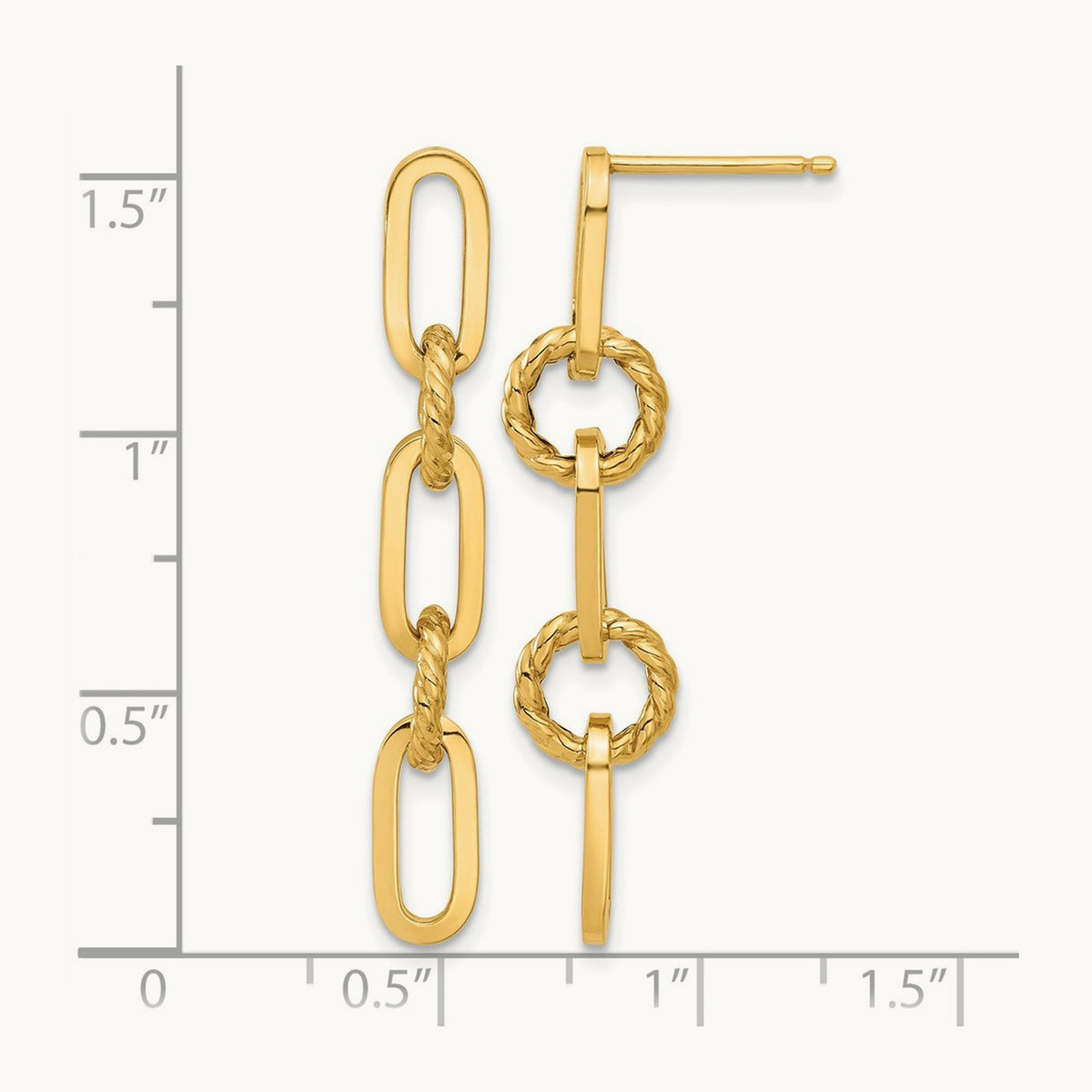 Polish and Twisted Chain Link Dangle Post Earrings in 14K Yellow Gold
