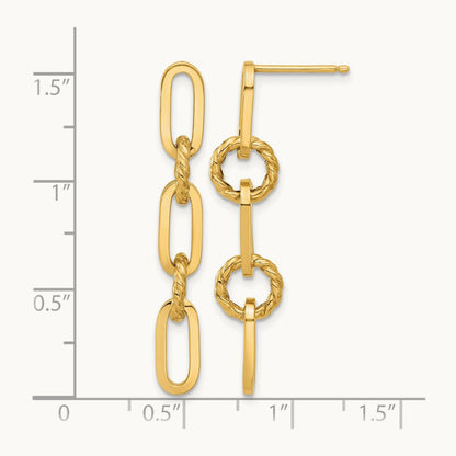 Polish and Twisted Chain Link Dangle Post Earrings in 14K Yellow Gold