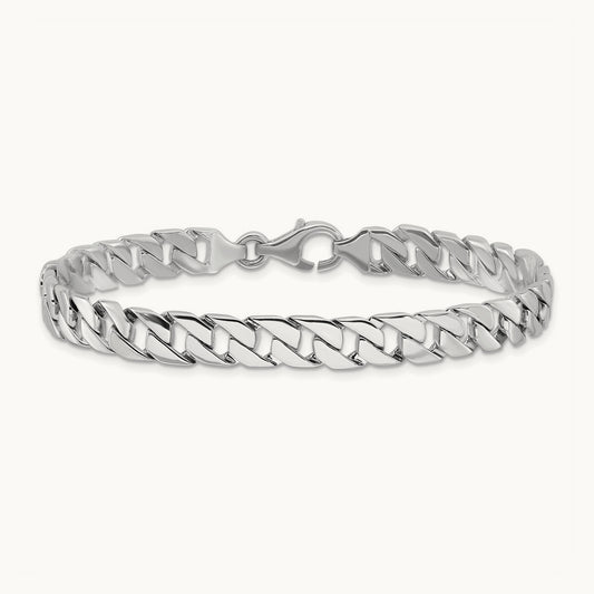 Hand Polished Fancy Link Bracelet, 7.4mm, 14K White Gold