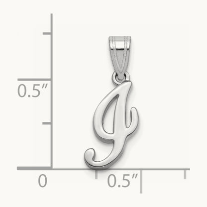 White Gold Script Letter I Initial Pendant, 14K White Gold