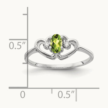 5x3mm Oval Peridot AA Diamond ring, 14K White Gold