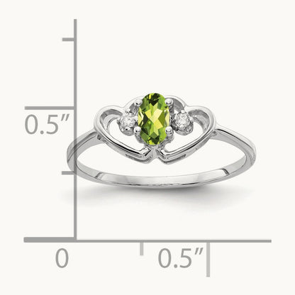 5x3mm Oval Peridot AA Diamond ring, 14K White Gold