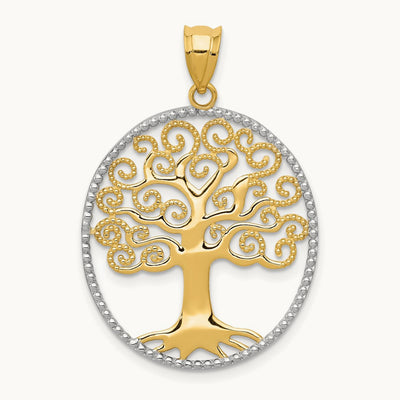 w/Rhodium Filigree Tree of Life Pendant, 14K