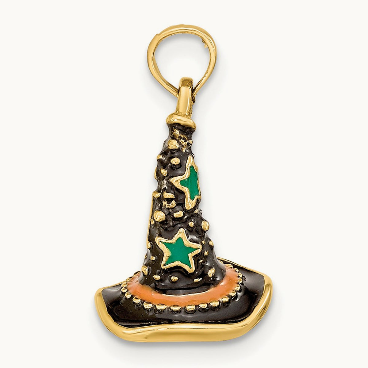 w/ Enamel 3-D Witch's Hat (Halloween) Charm, 14K
