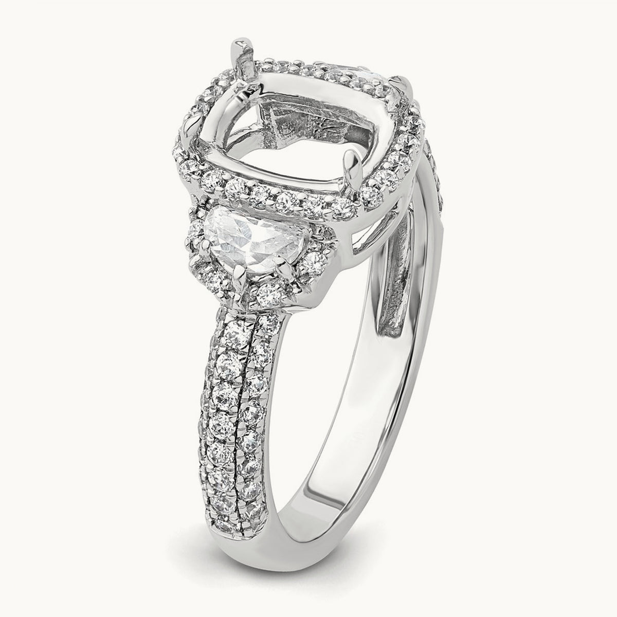 Oval Center Semi-Mount Halo Engagement Ring, 0.75 ct tw Lab-Grown Diamond — 14K White Gold