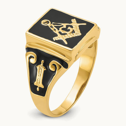 Men's Polished and Textured (No Enamel) Masonic Ring, 14K