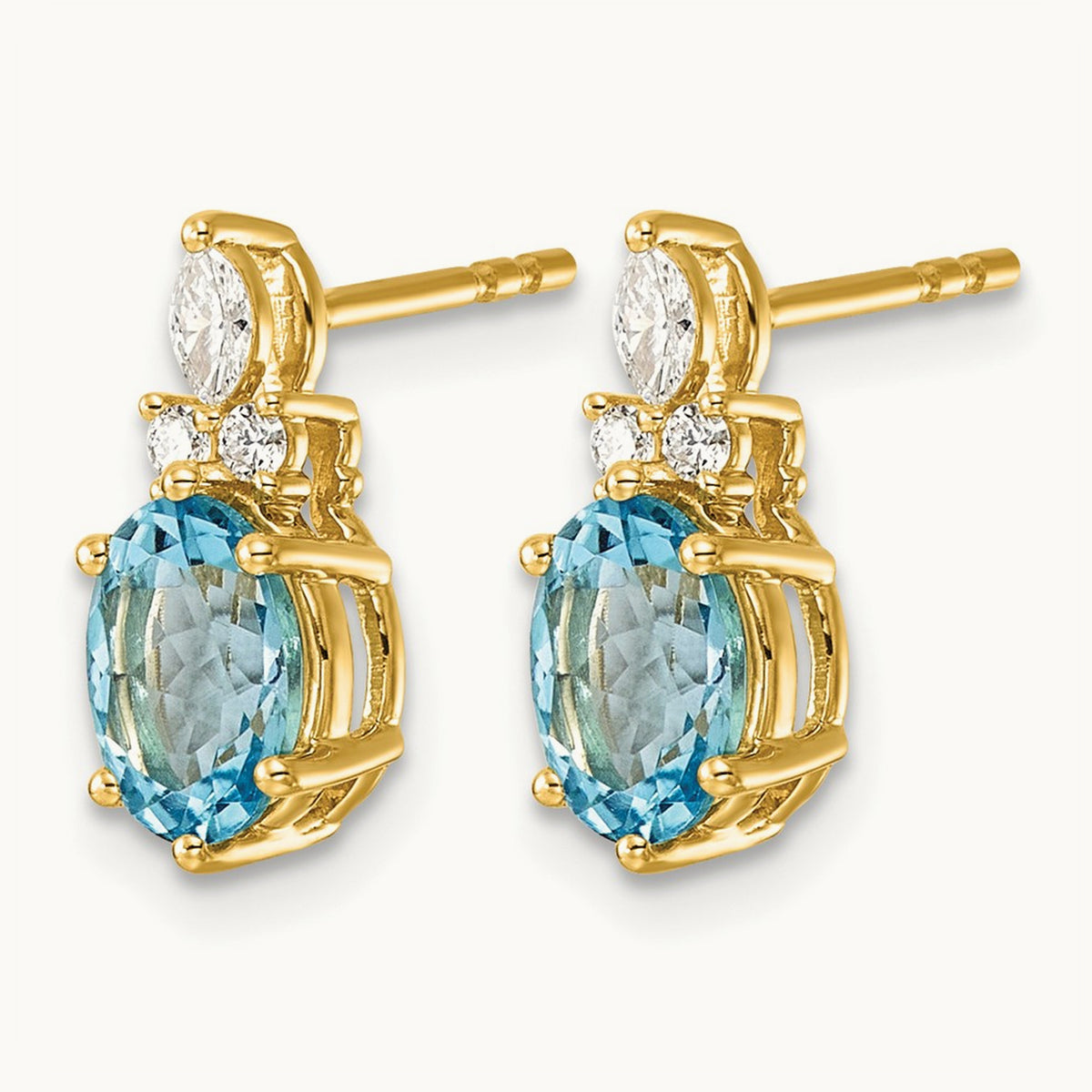 Diamond and Blue Topaz Post Earrings — 14K Yellow Gold