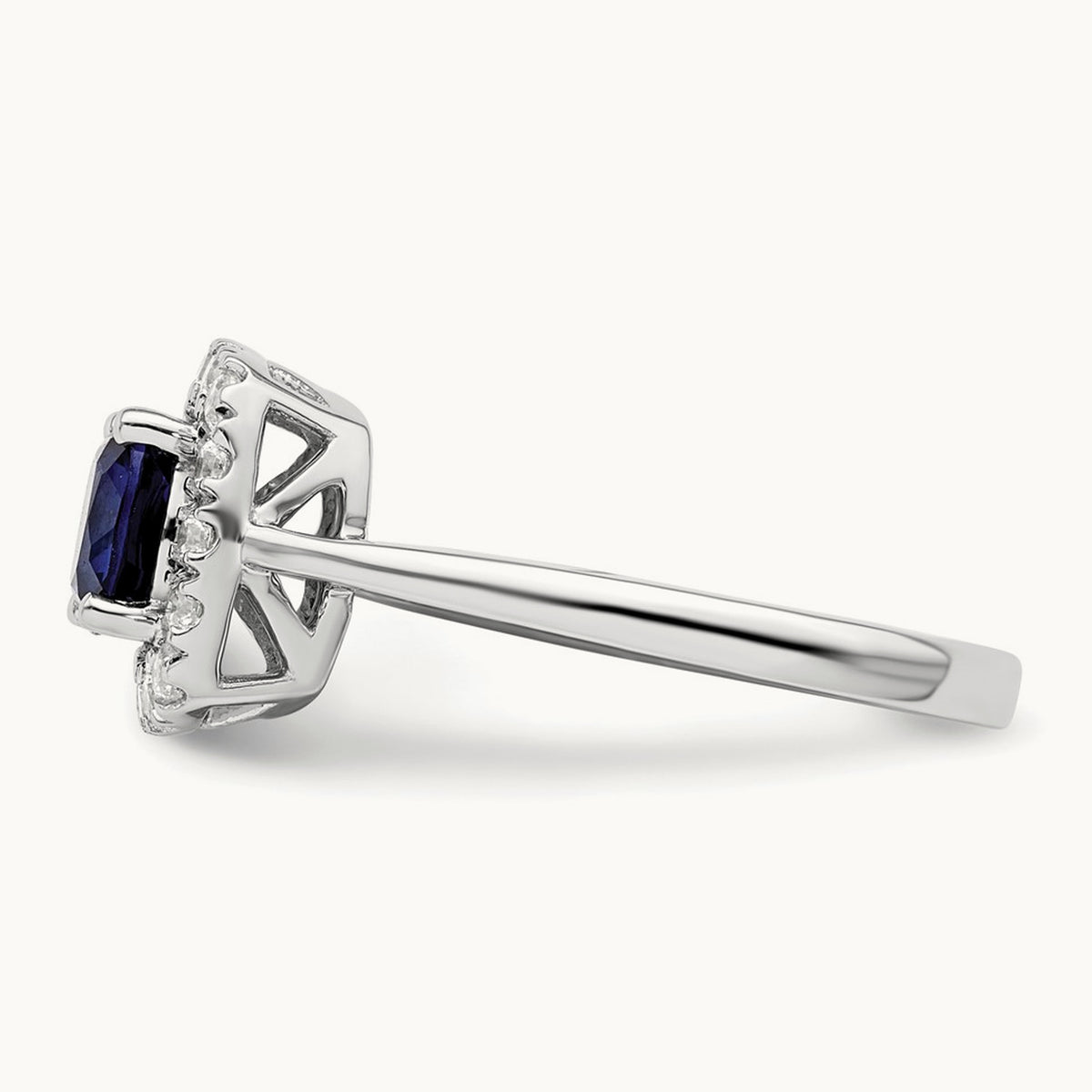 Sept Birthstone Created Sapphire Halo Ring, 0.25 ct tw Lab-Grown Diamond