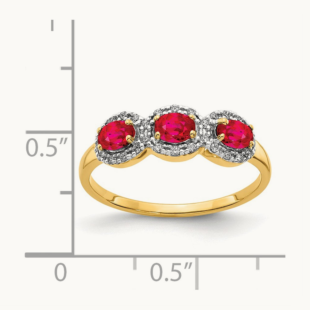 Composite Ruby and Diamond 3-Stone Ring, 14K