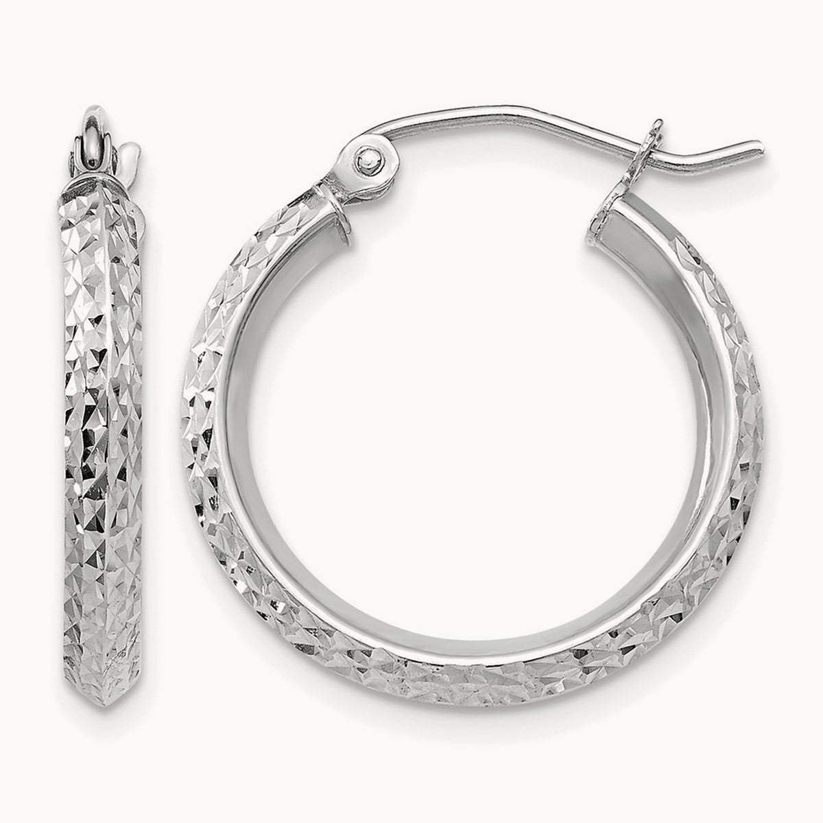 Knife Edge Diamond-cut Hollow Hoop Earrings — 14K White Gold, 2.5x20mm