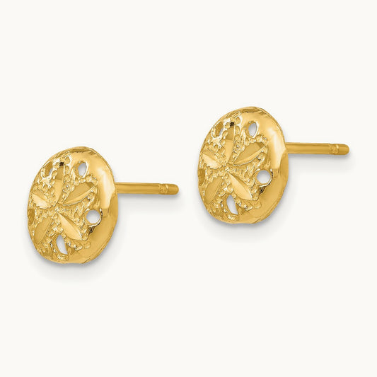 Diamond-cut Sand Dollar Earrings, 14K