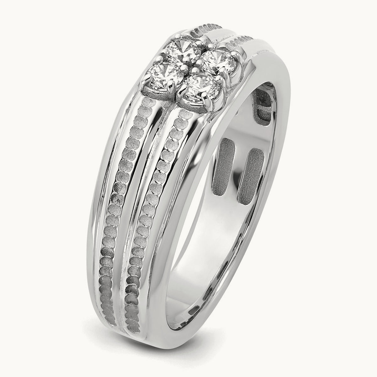 Setting: IB Goodman Men's Polished 4-Stone Diamond Ring Mounting, 14K Gold — 14K White Gold