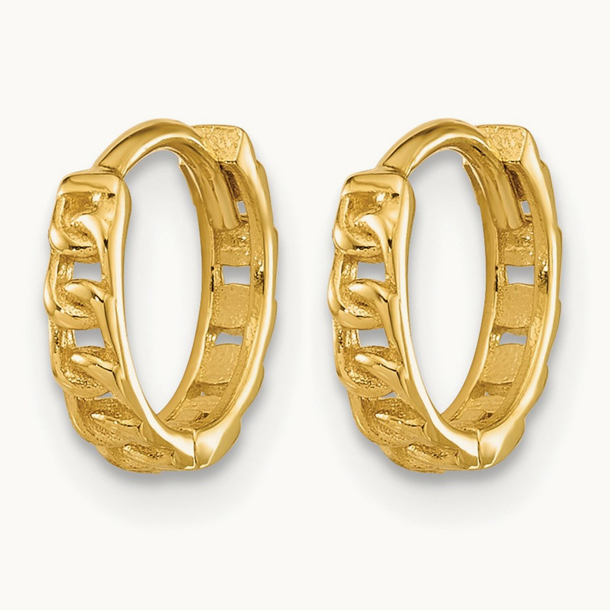 Polished Curb Link Round Hinged Hoop Earrings, 14K — Leslie's
