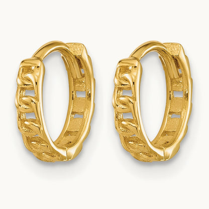 Polished Curb Link Round Hinged Hoop Earrings, 14K — Leslie's