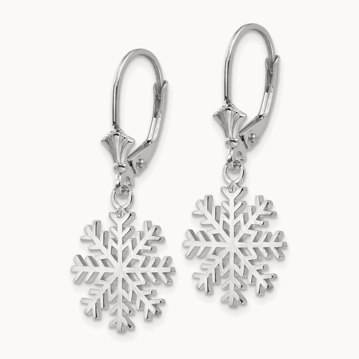 Snowflake Leverback Earrings — 14K White Gold