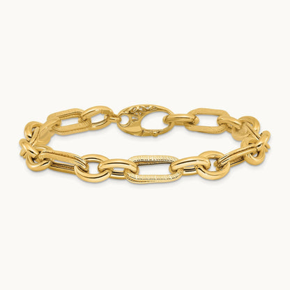 Polished and Textured Fancy Link Bracelet, 14K