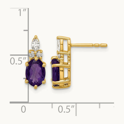 Diamond and Amethyst Post Earrings — 14K Yellow Gold