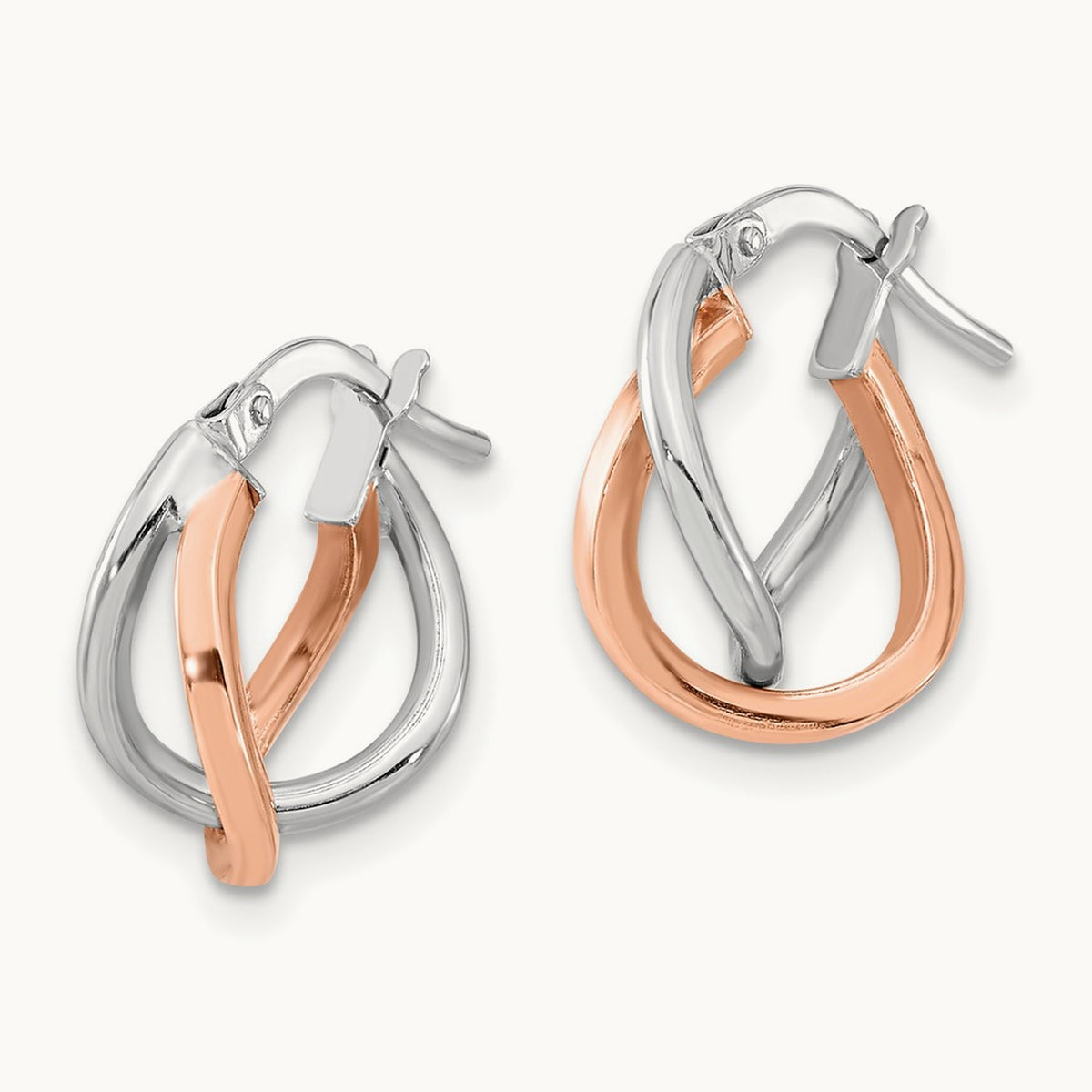 Fancy Hoops, 14K White with Rose Gold