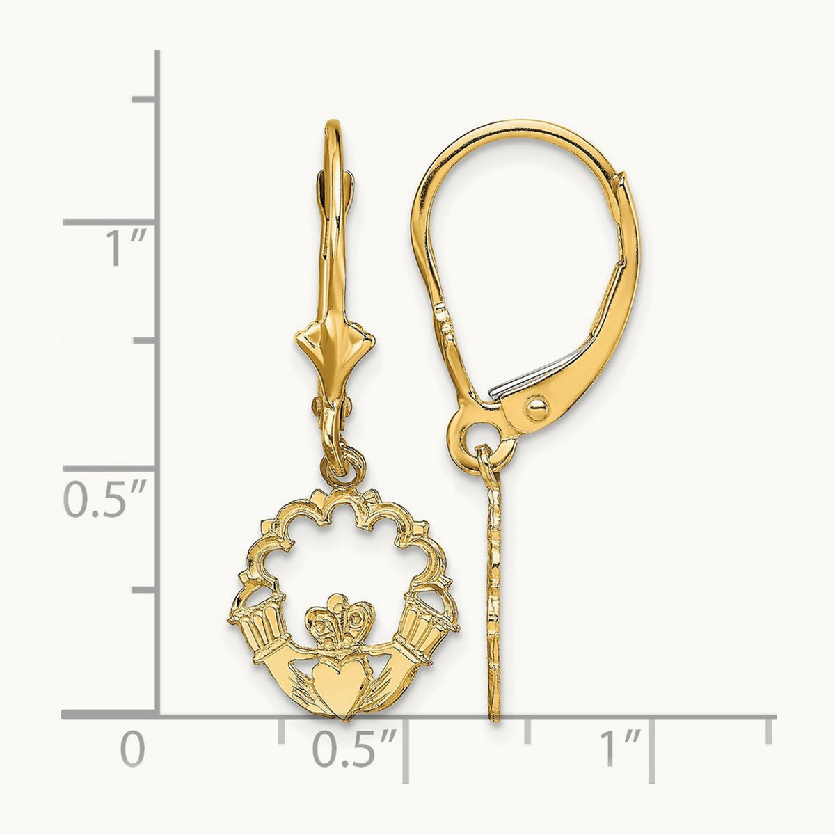 Polished Claddagh Leverback Earrings, 14K