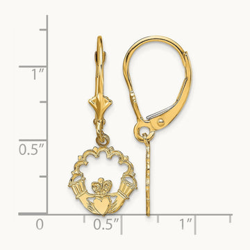 Polished Claddagh Leverback Earrings, 14K