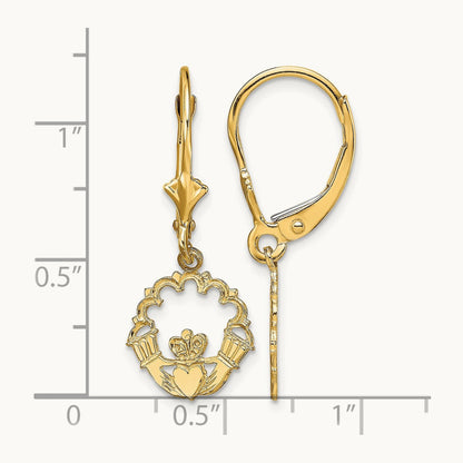 Polished Claddagh Leverback Earrings, 14K
