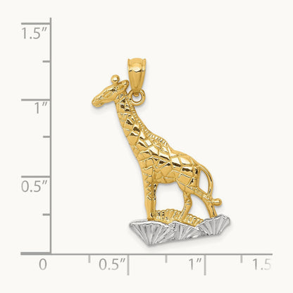 w/Rhodium Diamond-cut Polished Giraffe Pendant, 14K