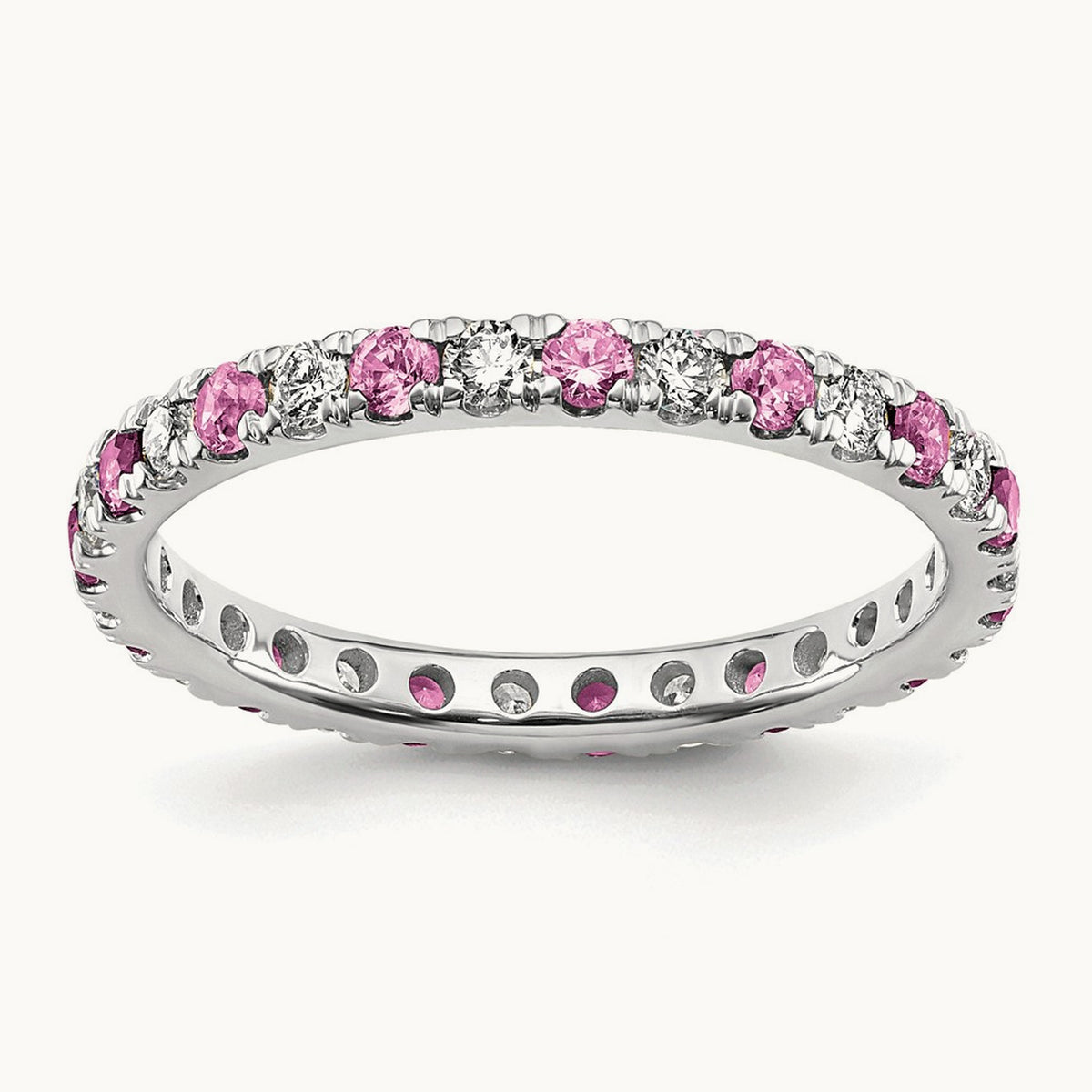 Created Pink Sapphire Eternity Band — 14K White Gold, 2.25 mm