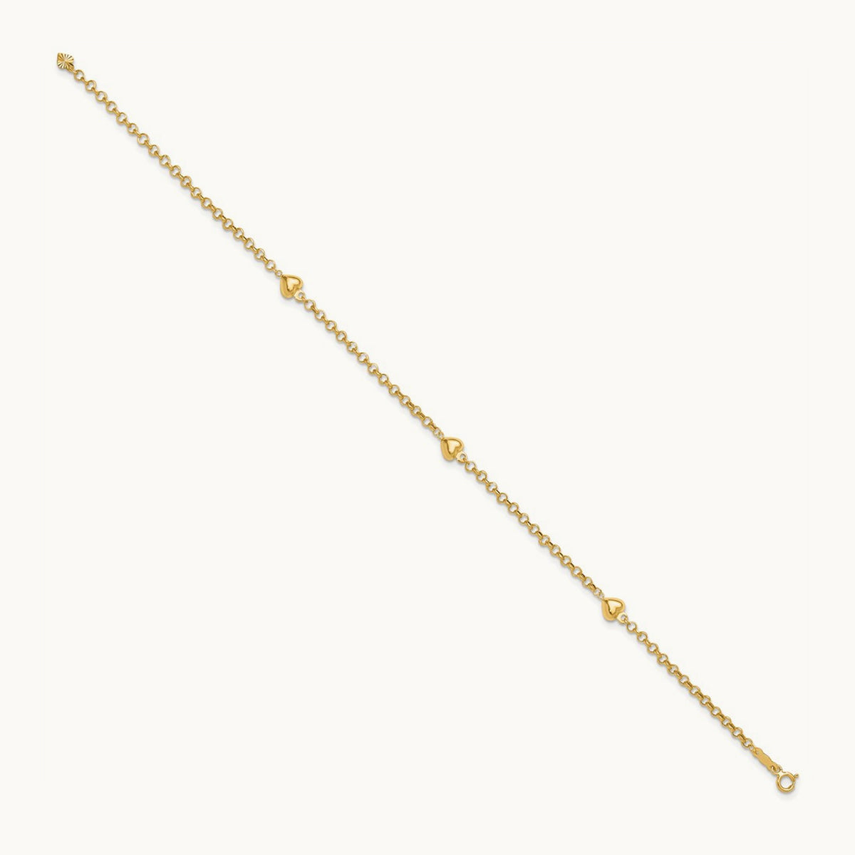 Puff Heart 9in Anklet, 14K