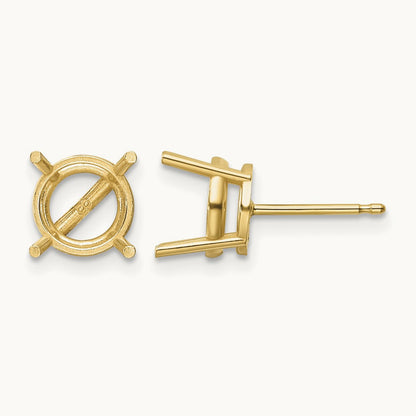 Gold Round Earring Mountings, 8mm, 14K Yellow Gold