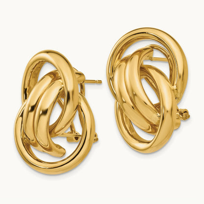 Polished Fancy Omega Back Post Earrings, 14K