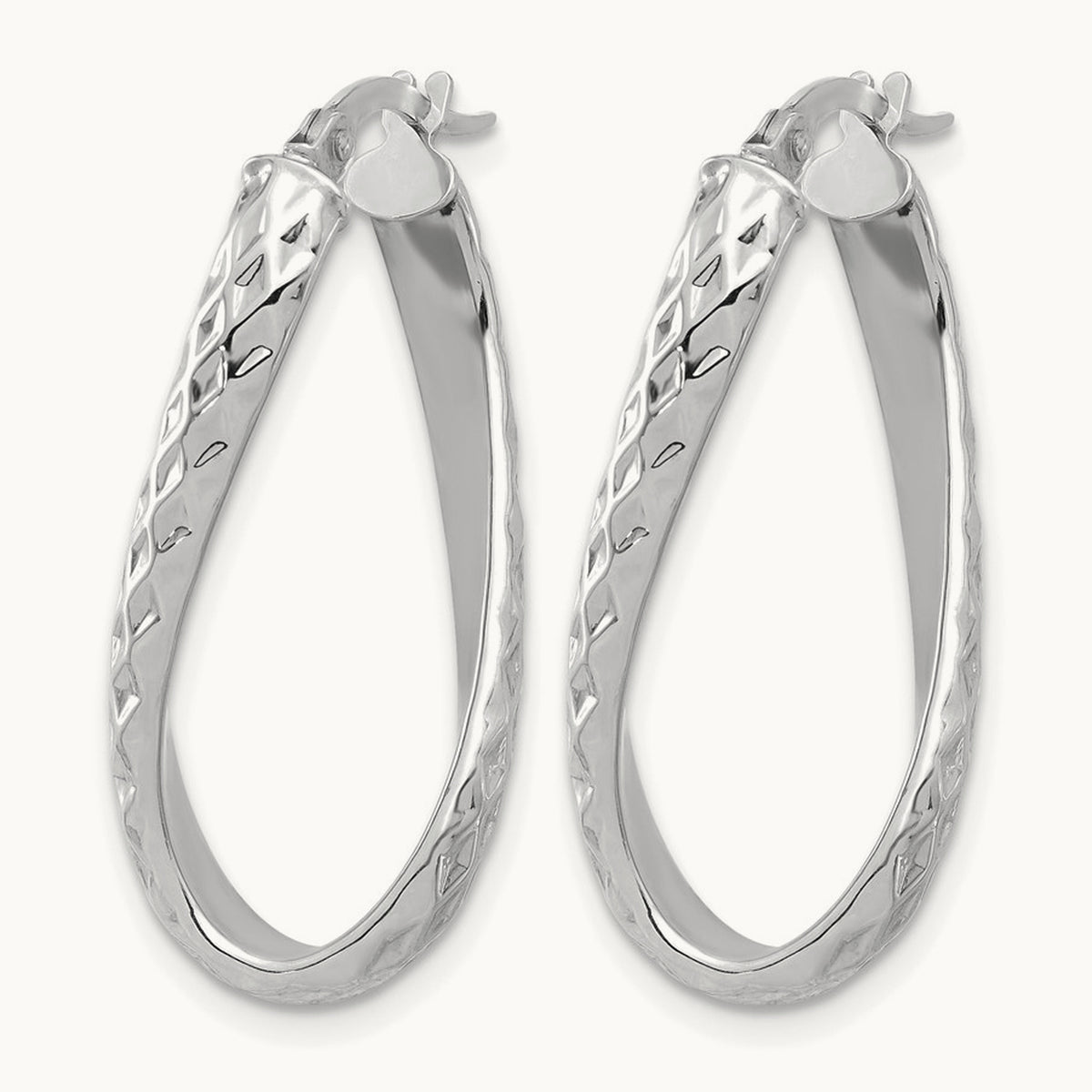 w/ White Rhodium Plating Polished & D/C Twist Hoop Earrings, 14K — Leslie's